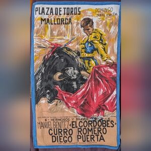 Vintage Plaza de Toros Mallorca Matador Cotton Tea Towel - Red & Blue